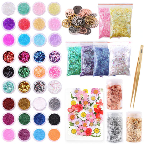 Epoxy Resin Accessories Kit With 3 Layers Box Filling Sequins Powder Metallic Foil Flakes Dried Flowers for DIY Jewelry Making