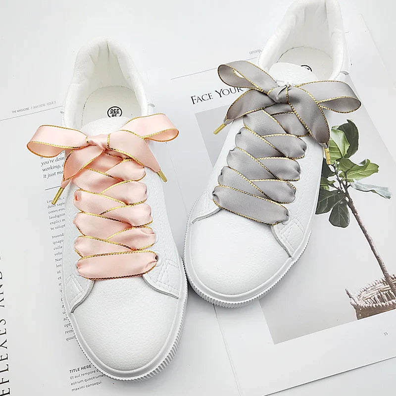 1.6cm Wide Double-sided Ribbon Satin Fashion Shoelace Creative Trend Female Models White Lace Gold Color