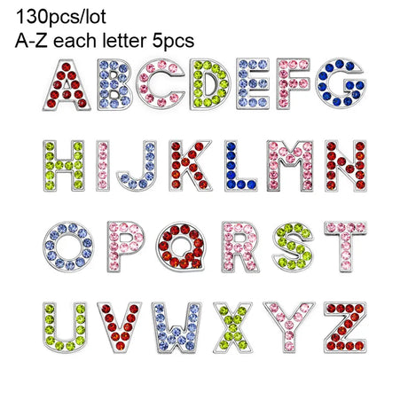 Wholesale 130pcs/lot  8mm A-Z Rhinestone Sliders Letters Slide Charms DIY Accessories Fit 8mm Wristband Pet Collar