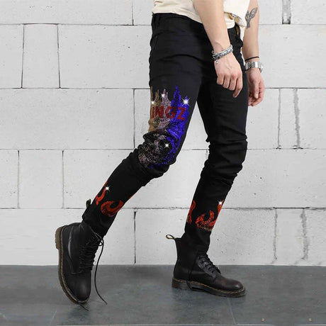 New Man Stretchy Jeans Black Skinny Hot Drill Punk Streetwear Biker Trousers Men's Washed Slim Fit Fashion Designer Pencil Pants