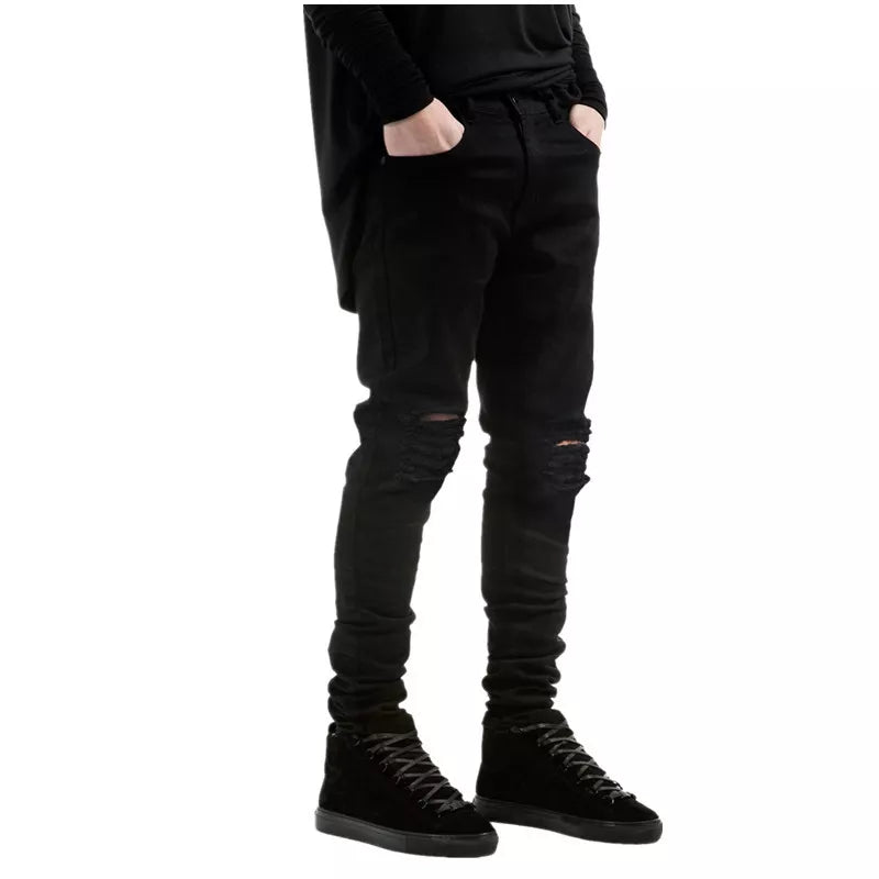 New Men Black Ripped Skinny Jeans Hip Hop swag Denim Scratched Biker Jeans Joggers pants Famous Brand Designer Men Trousers