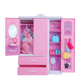 Barbies Dollhouse Furniture 31 Items/Set=1 Wardrobe + 30 Doll Accessories Dolls Clothes Dresses Crowns Necklace Shoes For Barbie