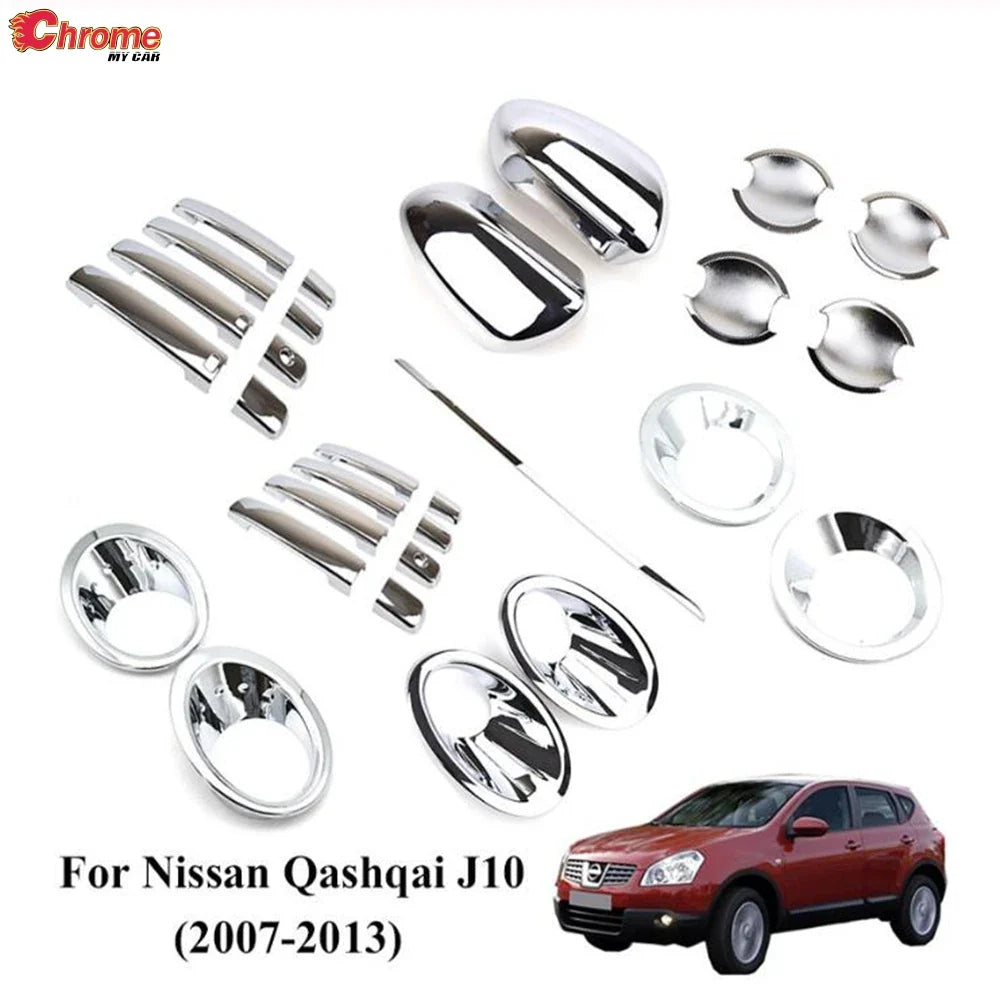 For Nissan Qashqai J10 2007 2008 2009 - 2013 Chrome Front Rear Fog Light Door Bowl Handle Side Mirror Cover Trim Accessories