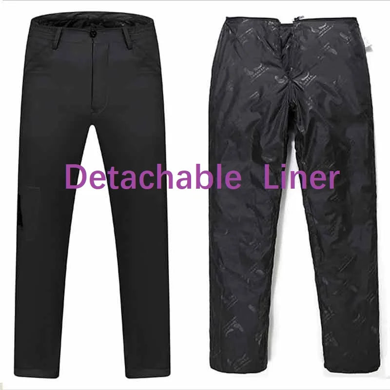 Men's Winter Pants Detachable Liner Down Padded Business Pants Men Warm White Duck Down Padded Trousers Casual Black PT-139