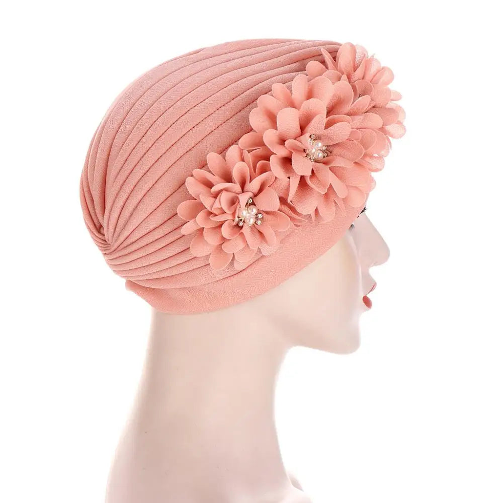 10 Color Hot Headscarf Hat Fold Watermelon Hat Decal Three Flower Headdress hat Fashion Baotou Women's Nightcap Hair Accessories