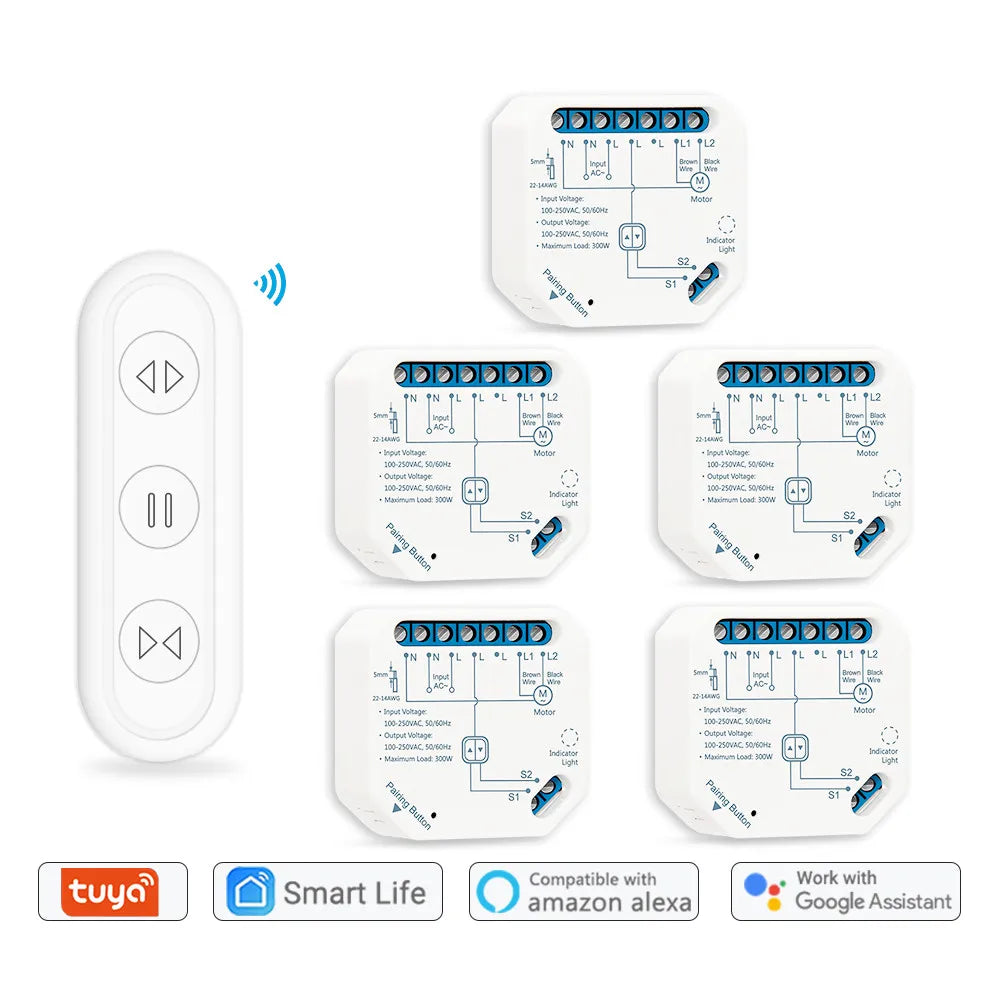 WiFi Curtain Roller Shutter Switch Module with RF Remote Tuya Smart Life App Timer Google Home Alexa Voice Control