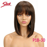 Sleek Short Bob Wigs With Bang Brazilian Straight Hair Wigs For Women Brown P4/30# Glueless Machine Made Cheap Human Hair Wigs