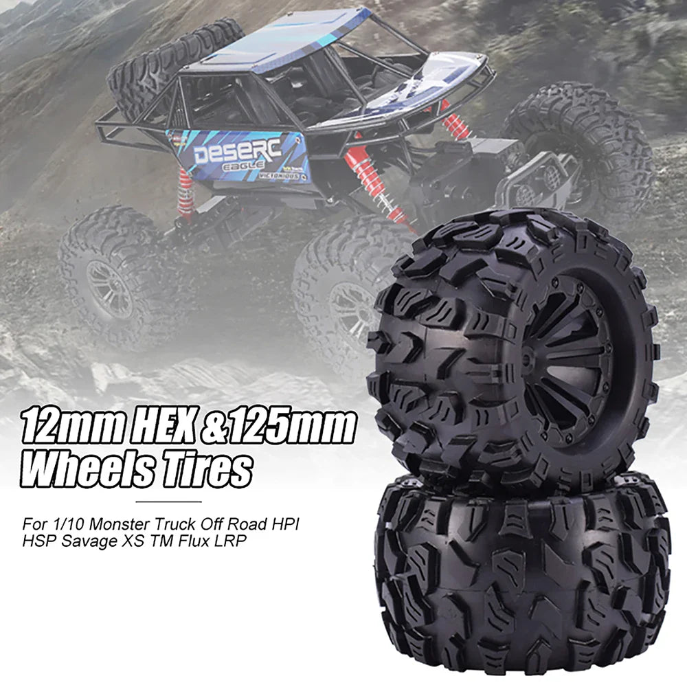 4PCS 12mm Hub 1/10 Tyre Wheel 120mm 125mm 130mm Monster Truck Tires Wheels Buggy RC Car Crawler Traxxas Scx10 Buggy