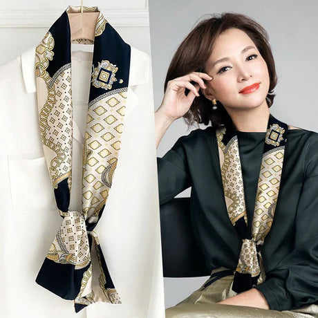 Choice Long Small Women Silk Scarf Tie Decorated Professional Neck Cover Multi-functional Tin Spring Travel Ladies Neckerchiefs