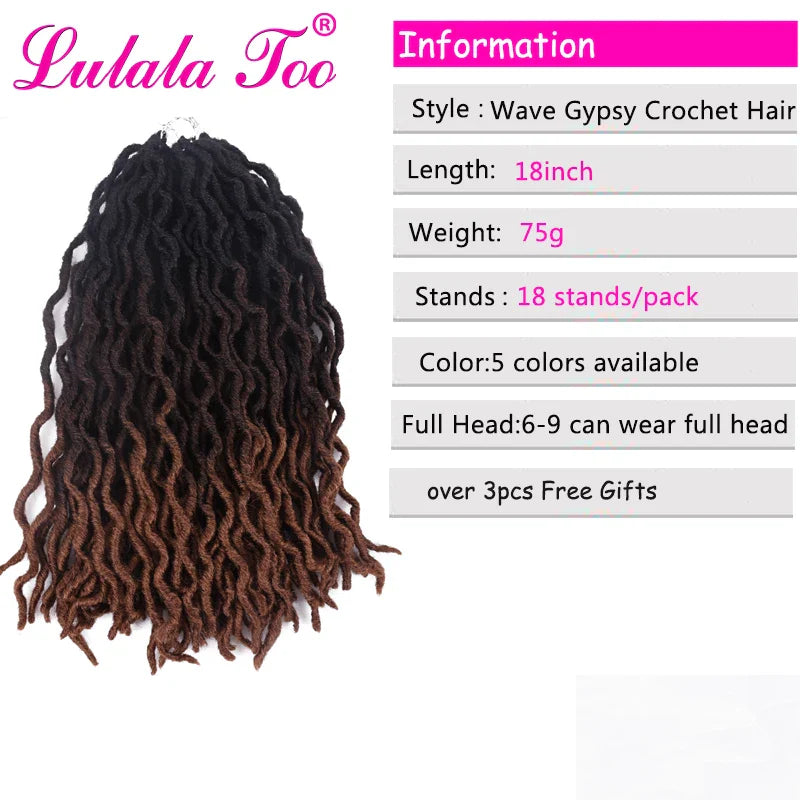 Goddess Nu Locs Soft Curly Faux Locs Crochet Hair Braids 18inch Synthetic Ombre Braiding Hair Extensions Pre Loop