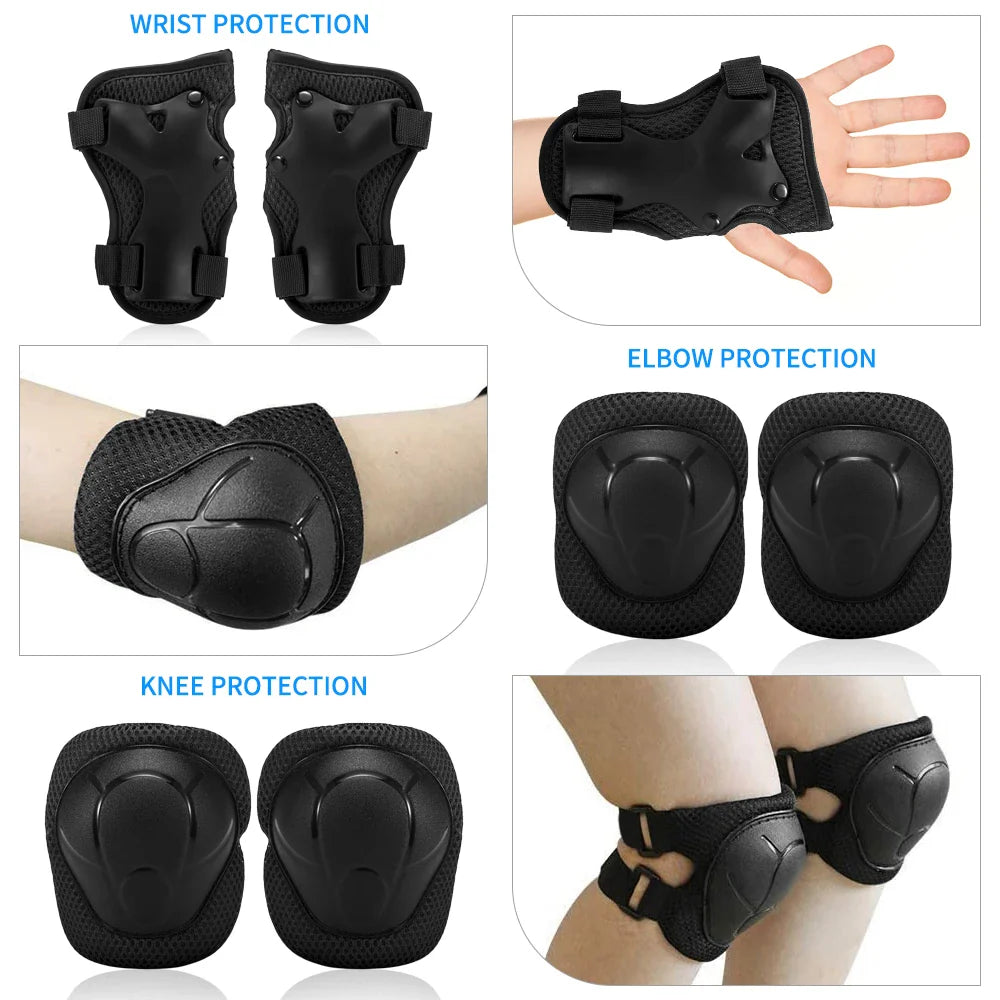 7Pcs Adjustable Pads Wrist Helmet Protector Set Kids Boy Girl Safety Helmet Knee Elbow Pad Set Skate Bicycle Helmet Safety Guard