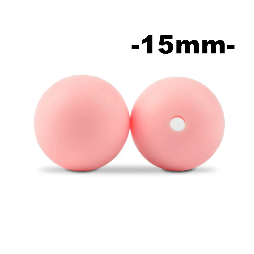 15mm 100pcs Round Silicone Beads Teether Baby Nursing Necklace Pacifier Clip Oral Care BPA Free Food Grade Colorful