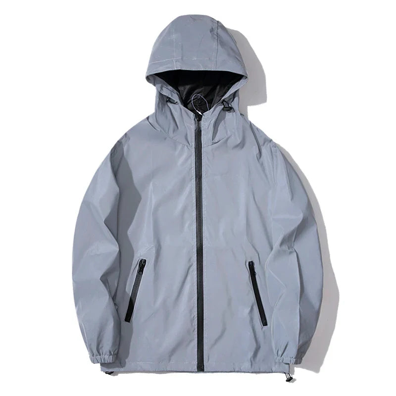 New Night Reflective Jackets Double Fabric Windbreaker Hooded Jacket Men Hip Hop Dancer singer Waterproof Zipper Coats Outwear