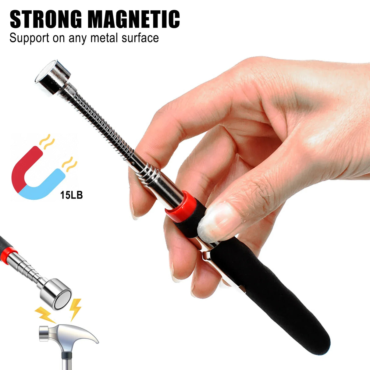 5Pcs Magnetic Pick-Up Tool Set Telescoping Pick Up Sticks 360 Swivel Inspection Mirror Magnetic Torch Flashlight Car Accessories