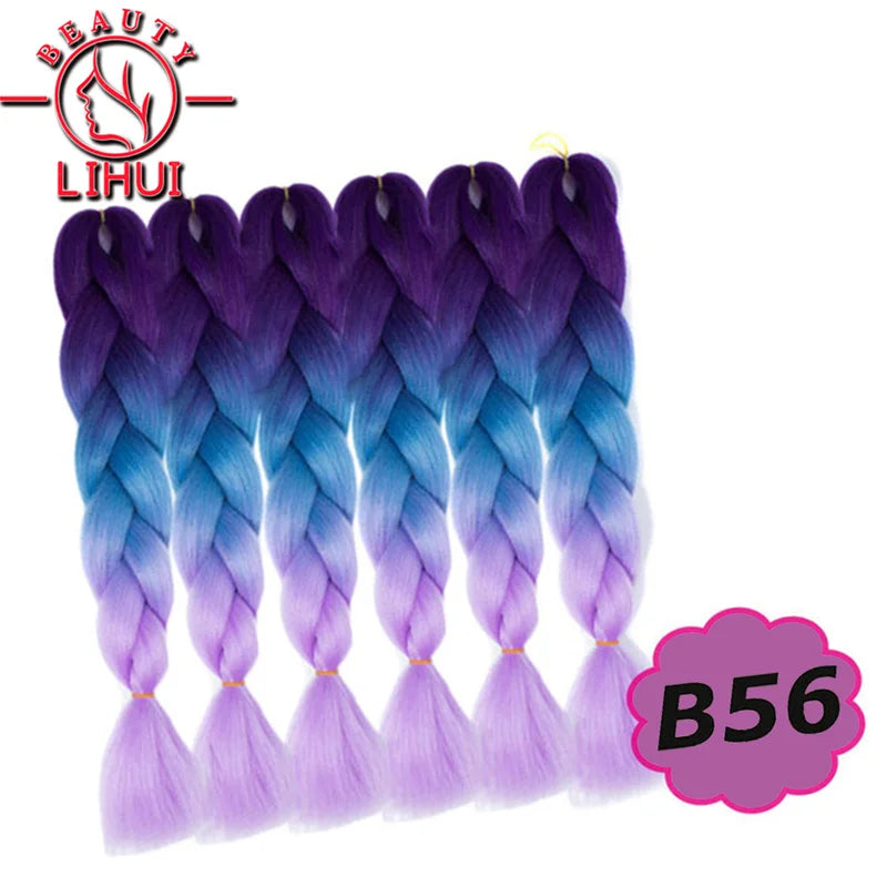 Synthetic Ombre Hair Jumbo Crochet Braiding Hair For Women Blonde Golden Green Brown Colorful Hair 6packs 24Inch 100G Wholesale