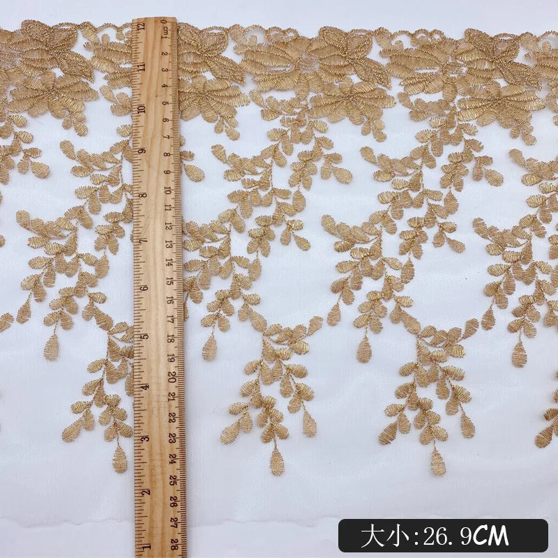 2Yard Embroidery lace Golden mesh Women's skirts clothing accessories lacefor Fabric Apparel Sewing On Home Textiles