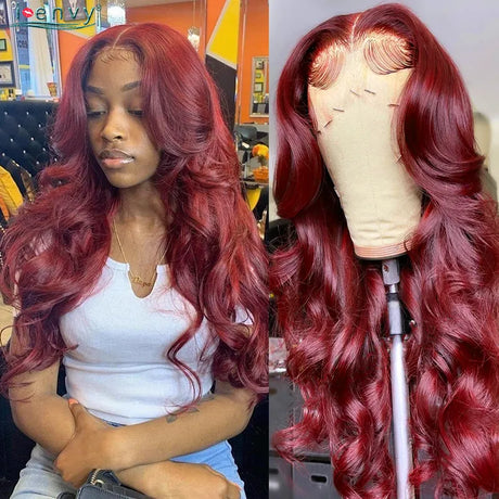 13x6 99J Burgundy Lace Front Wig Body Wave Colored Transparent Lace Wig Peruvian 13x4 Lace Frontal Wig Human Hair Wigs Red Wigs