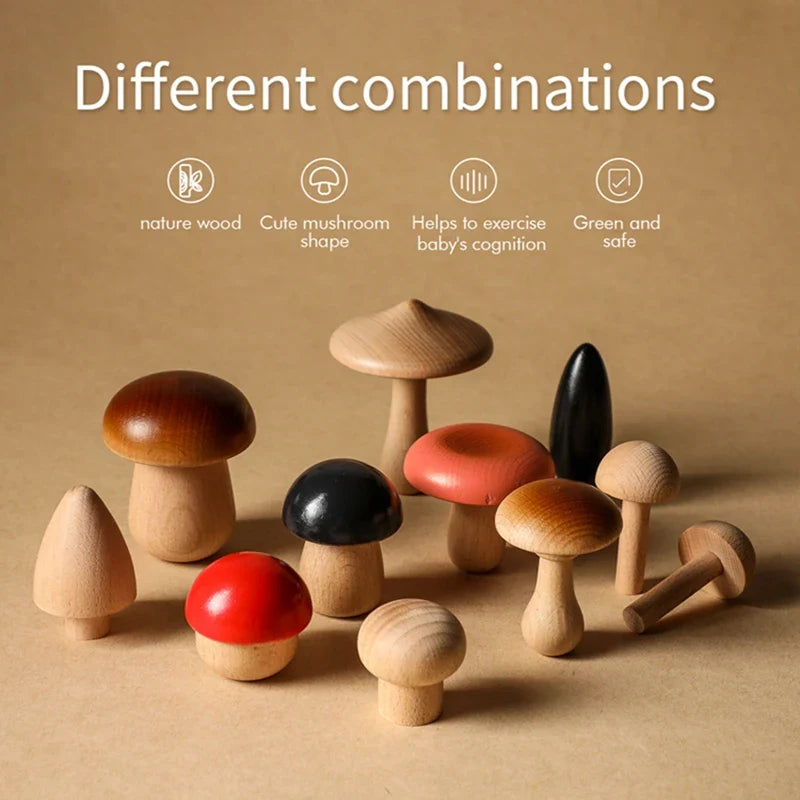 Wood Mushroom Stacking Block Balance Toy Set Montessori Early Educational Matching Assembly Toy Grasp Matching Toy for Children