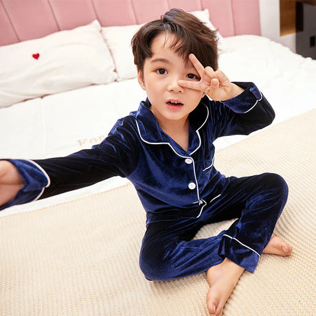 Autumn Winter Children Velour Pajamas Set Teen Warm Velvet Sleepwear Girls Loungewear Kids long sleeved Pijamas Homewear suit re