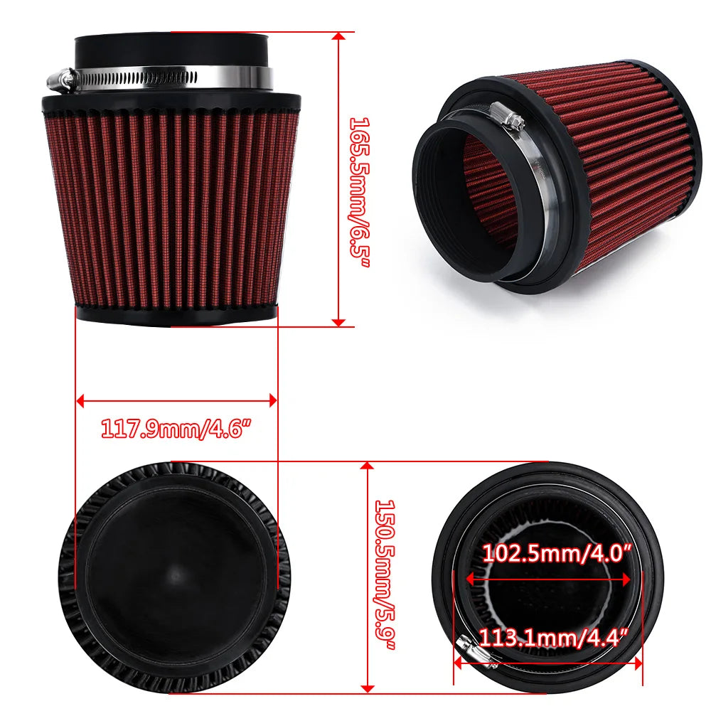 Neck 4" 100mm Universal Car High Flow Cold Air Intake Air Filter Power Intake Air Inlet System Mushroom Head Air Cleaner Red