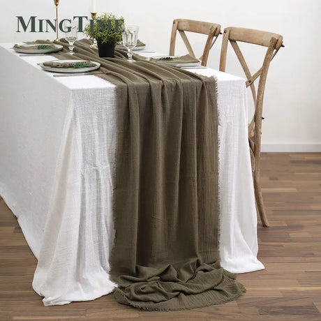 Table Runners Rustic Cotton Gauze Dining Burlap Retro Burr Texture Vintage Wedding Supplies Linen Home Christmas Decorations