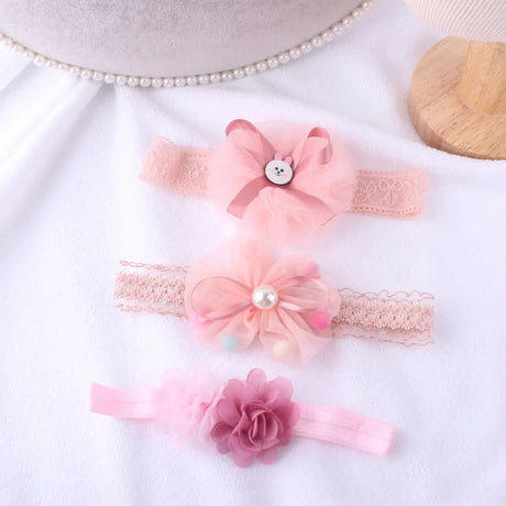 3pcs/lot Newborn Headwear Baby Girl Flower Headbands Lace Hair Bands Party Headband Turban Infant Newborn Hair Accessories