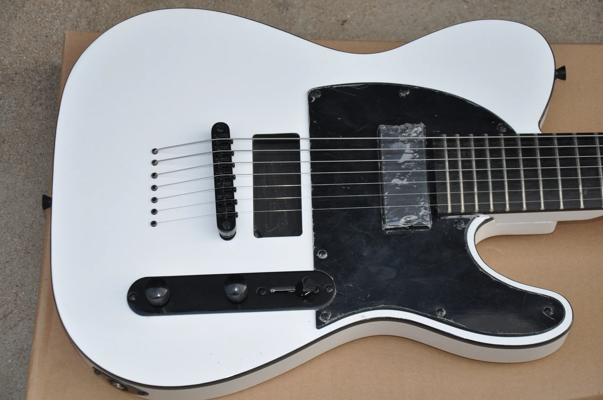 2020 high quality classic 7 string electric guitar, white body, black accessories, custom support