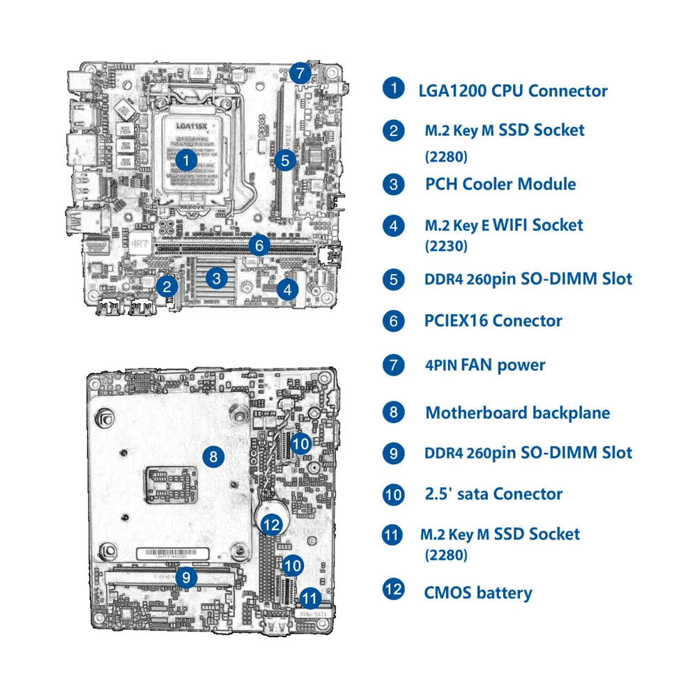 Eglobal DIY Gaming PC Intel Core 10th i7 10700T i9 10900T Desktop CPU Windows 11 Mini ITX Computer HDMI2.0 DP1.2 4K Display HTPC