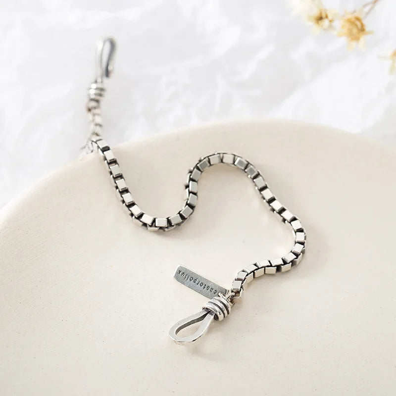 ANENJERY Silver Color Double Hook Box Chain Bracelet Fashion Punk Style Letter Couple Bracelet For Women Men Jewelry S-B319