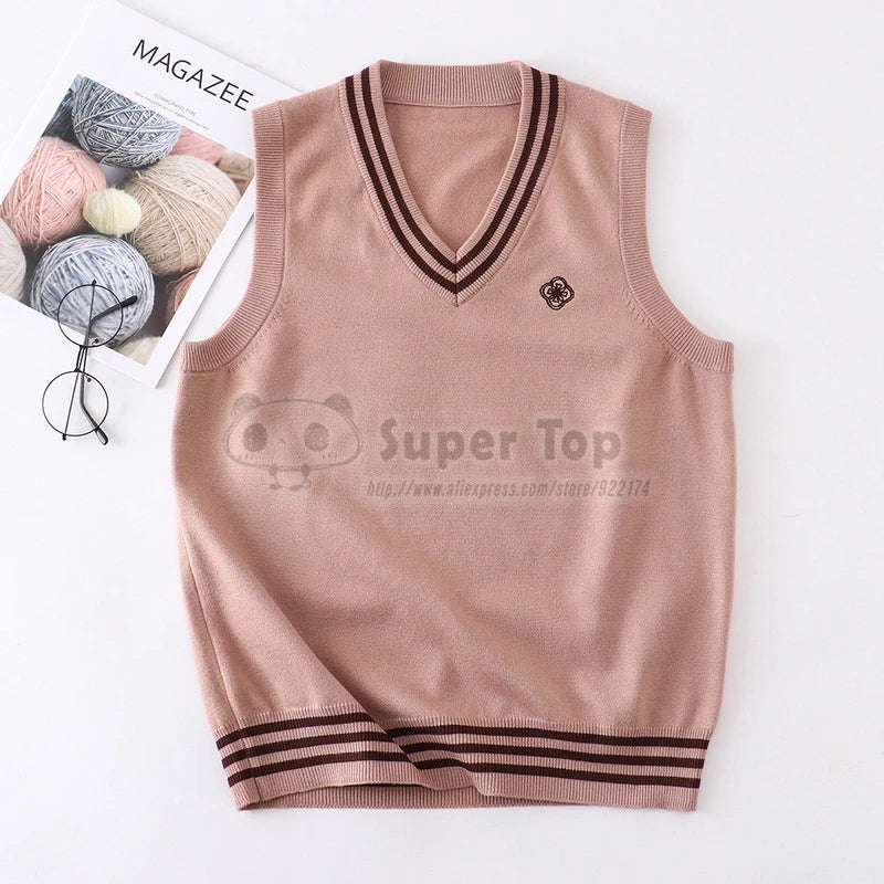 Women's Genuine JK Uniform Vest Thin Spring Autumn Uniform Original Japanese Student Knitted Gilet Vest Short Sleeveless Sweater