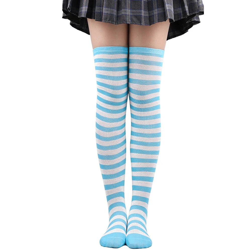 Women's Thigh High Over The Knee Socks For Girls Black White Striped Stockings Long Slouch Socken Kawaii Knit Leg Warmers Soks