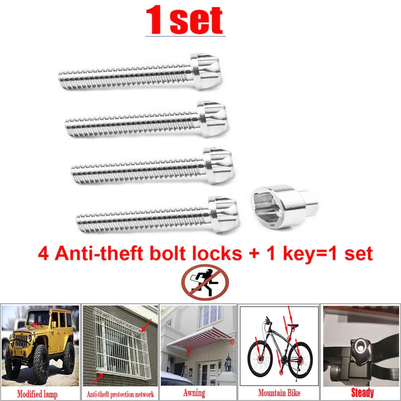 Bolt Security Anti Theft Screws Bolt Nuts M6 M8 M10 bolt screw 304Stainless Steel Mountain Bike Awning Car Accessories LED Light