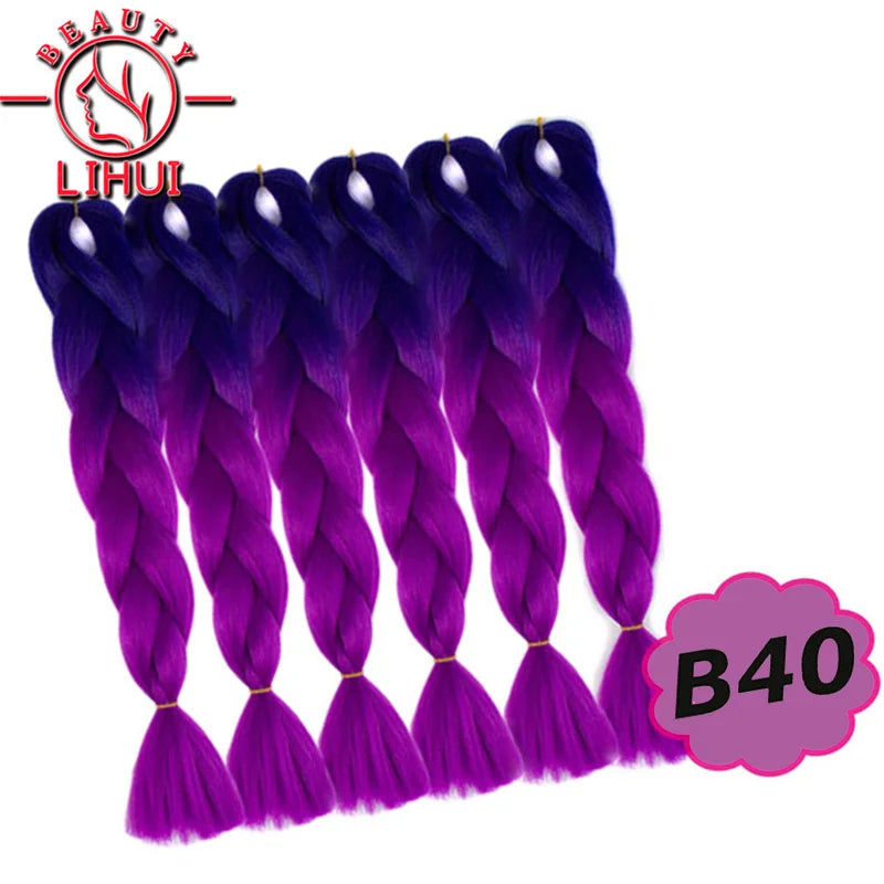 Synthetic Ombre Hair Jumbo Crochet Braiding Hair For Women Blonde Golden Green Brown Colorful Hair 6packs 24Inch 100G Wholesale