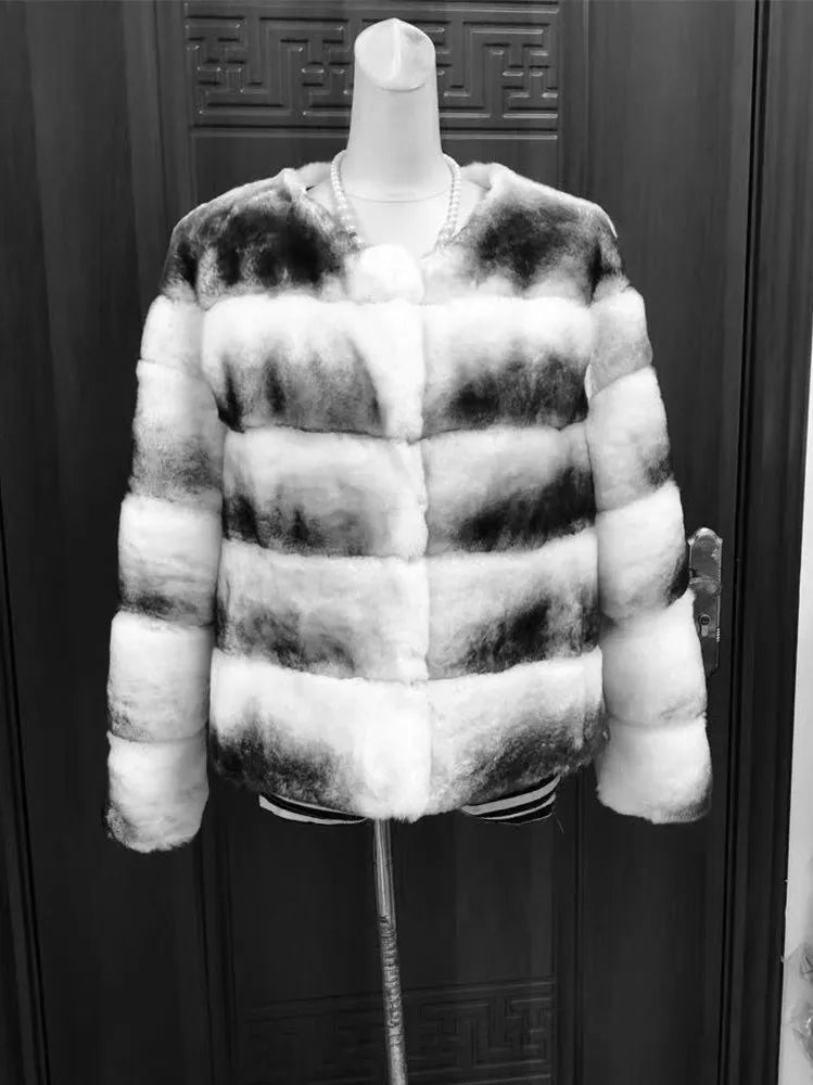 rabbit fur coat rabbit fur jacket Stand collar imported rex rabbit coat stripes rex rabbit fur coat high quality natural fur