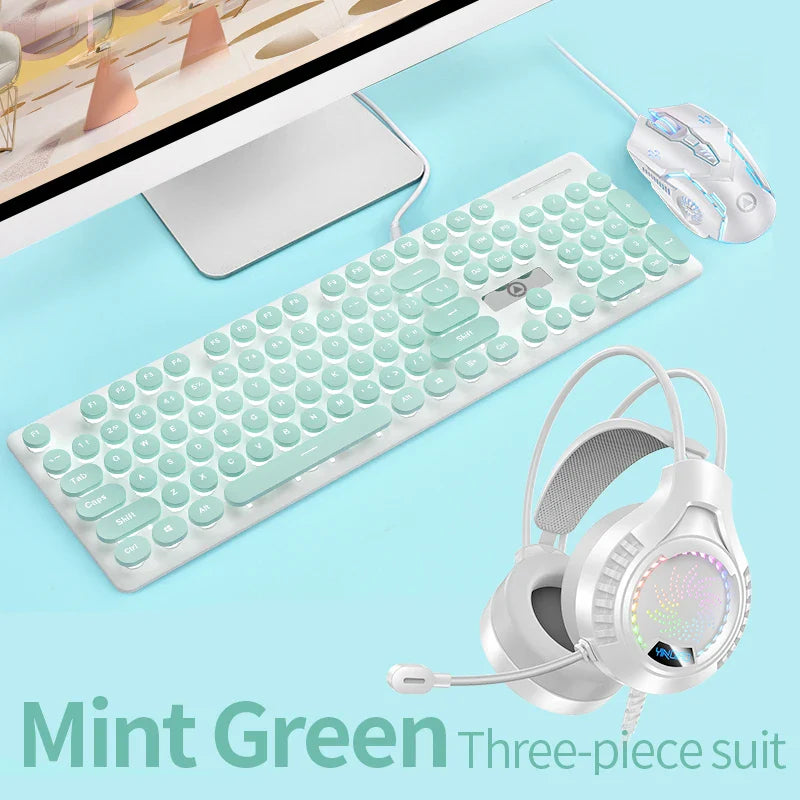 Three-piece Set Punk Gaming Keyboard and Mouse Earphone Set Luminous Keyboards 3200 DPI Mice Headset Combos Computer Accessories