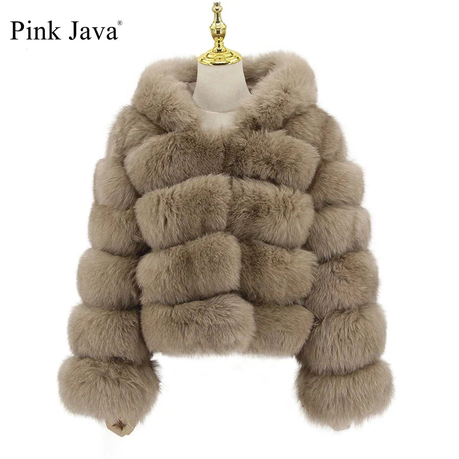 pink java QC20110 women winter fur coats real fox fur coat natural fur jacket hood fur coat luxury fashion fur clothes wholesale