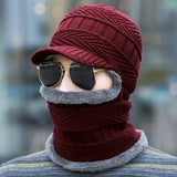 Winter Men's Casual Plus Velvet Ear Protection Neck And Face One-Piece Hat Knitted Beanies Caps Skullies Skullcap Bone Gorros