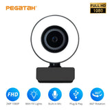 Webcam 1080P mini camera Fill Light Webcam with Microphone 360 degree web Camera for Pc Video Live Calling usb camera  Webcamera