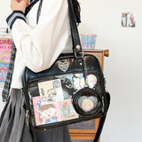 Heart Ita Bag Crossbody with Purse PU Japanese Kawaii Clear Shoulder Bag with Insert Women School Lolita Blue Itabag Tote