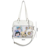 Heart Ita Bag Crossbody with Purse PU Japanese Kawaii Clear Shoulder Bag with Insert Women School Lolita Blue Itabag Tote