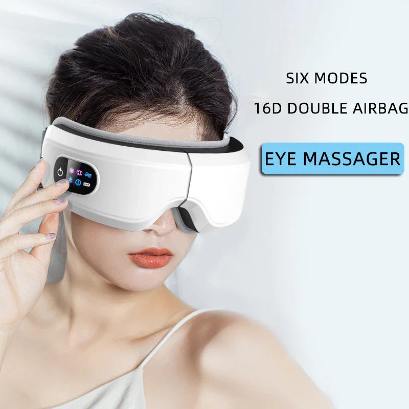 Heated Eye Massager 16D Smart Airbag Vibration Eye Care Instrument With Bluetooth Eye Massage Glasses Fatigue Pouch ＆ Wrinkle