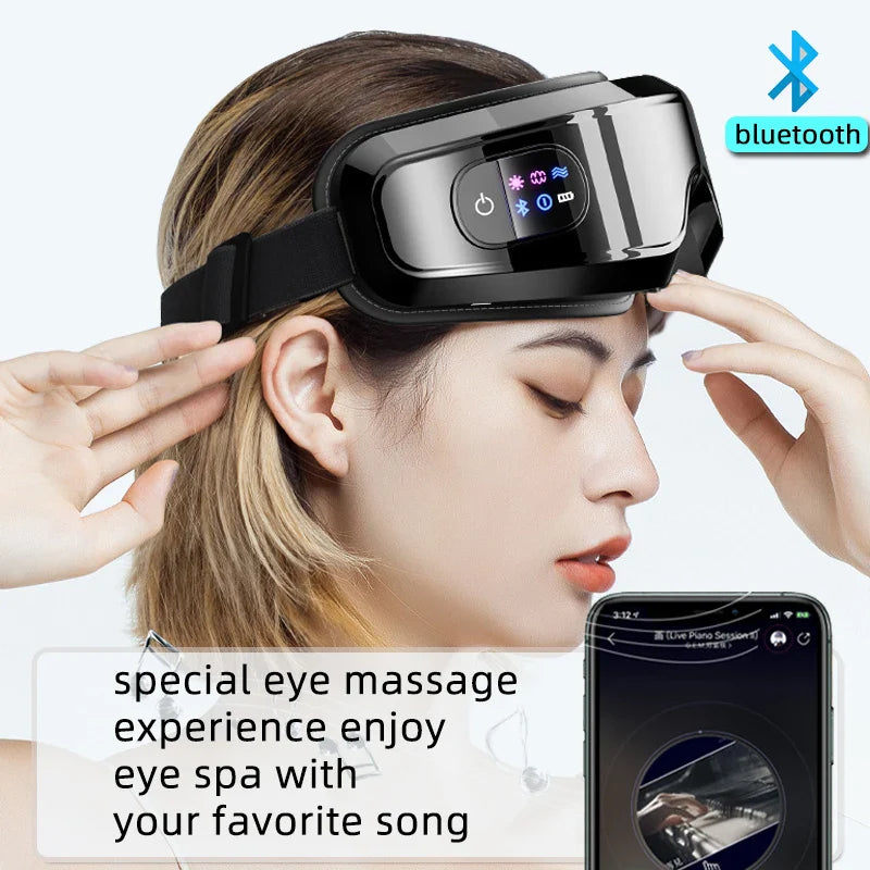 Heated Eye Massager 16D Smart Airbag Vibration Eye Care Instrument With Bluetooth Eye Massage Glasses Fatigue Pouch ＆ Wrinkle