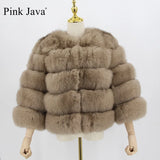 Pink Java QC1801 FREE SHIPPING real fox fur coat women winter thick fur jacket short fur coat wholesale genuine fox short sleeve