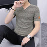 Plain T Shirt Men Summer Top Vintage Streetwear Knitted Black T Shirt V neck Short sleeve Tee Casual Plus size