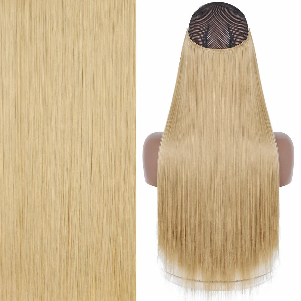 MERISIHAIR Synthetic No Clip Invisible Wire Hair Extensions Straight Black Blonde One Piece False Hairpiece Hair Extension