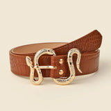 Fashion Women&#39;s PU Imitation Crocodile Leather Belt Metal S Snake-Shaped Buckle Strap All-Match Trend Decoration Jeans Waistband