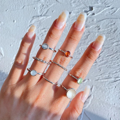 Korean Colorful Stone Rings Set for Women Girls Trendy Metal Chain Geometric Square Round Rings Jewelry Gifts 2021 Accessories