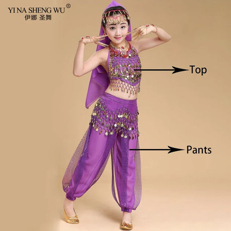 Kids Belly Dance Costumes Set Oriental Dance Costumes Girl Egypt Bollywood Indian Belly Dancing Clothing India 6 Color Dance Set