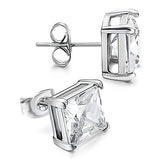 IOGOU 925 Sterling Silver Stud Earrings For Women 4-Claws Square Zirconia Earring Wedding Engagement Bridal Diamond Jewelry Gift