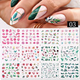 12 Designs Nail Stickers Set Mixed Floral Geometric Nail Art Water Transfer Decals Sliders Flower Leaves Manicures Decoration